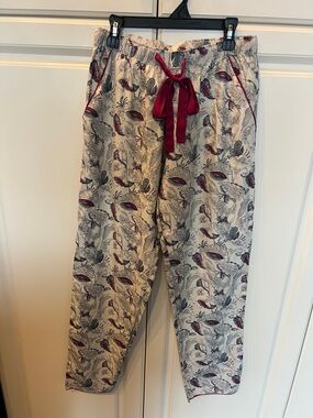Cyberjammies Cream Floral Pajama Pants with Magenta Drawstring